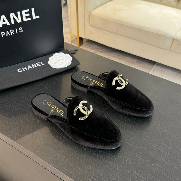 CC Mule Black Velvet Double C Diamond