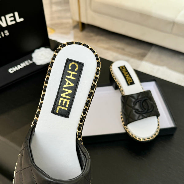 HIGH FLATFORM SLIPPER IN BLACK EMBOSSED SHEEPSKIN