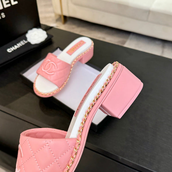 HIGH FLATFORM SLIPPER IN ROUGE PINK EMBOSSED SHEEPSKIN