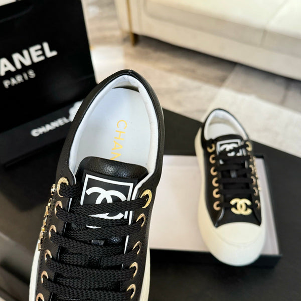 BIG-HEAD COOKIE SHOES IN BLACK MIX WHITE LAMBSKIN