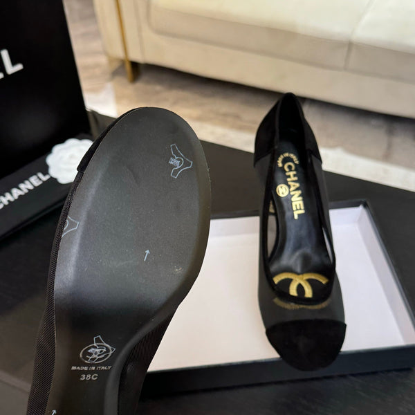 HIGH HEEL 85 MM SANDALS IN BLACK SUEDE AND MESH