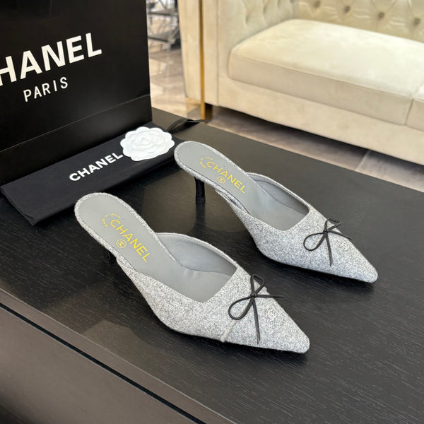 MULE TACCO ALTO 65 MM IN FELTRO GRIGIO TORTORA