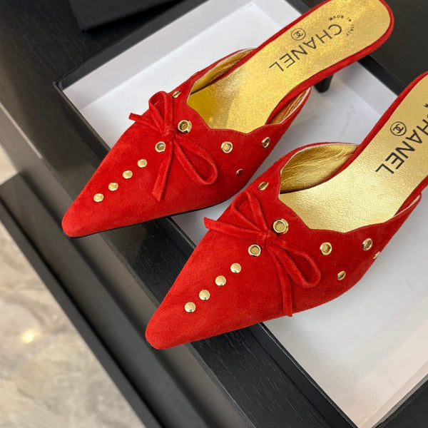 MULE CON TACCO ALTO 65 MM IN CAMOSCIO ROSSO CARAMELLA