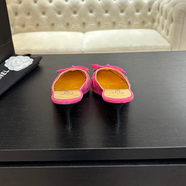 MULE CON TACCO ALTO 65 MM IN CAMOSCIO ROSA INTENSO