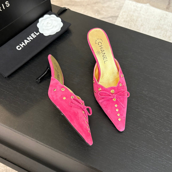 MULE CON TACCO ALTO 65 MM IN CAMOSCIO ROSA INTENSO