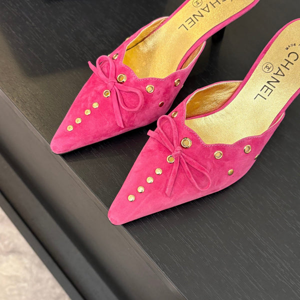 MULE CON TACCO ALTO 65 MM IN CAMOSCIO ROSA INTENSO