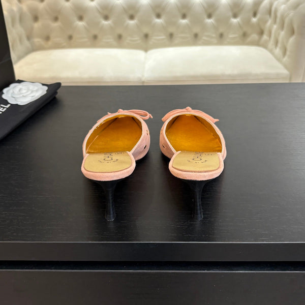 MULE TACCO ALTO 65 MM IN CAMOSCIO ROSA CHIARO