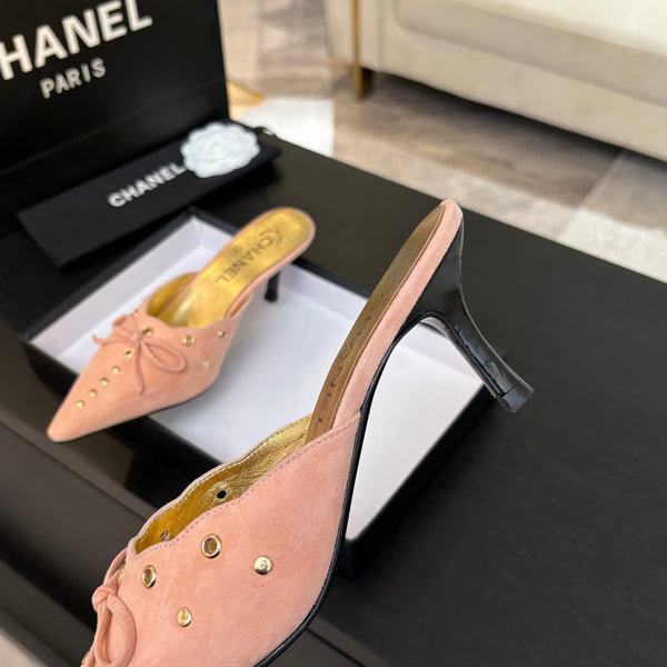 MULE TACCO ALTO 65 MM IN CAMOSCIO ROSA CHIARO