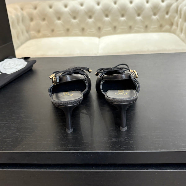 HIGH HEEL SLINGBACKS 65 MM IN BLACK WITH SNAKESKIN PATTERN LAMBSKIN