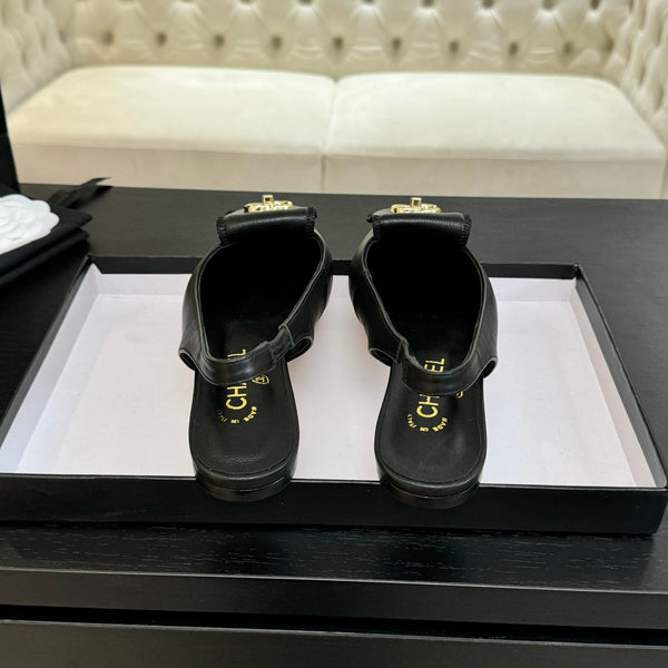 CC 25C Slingback Flat Nero Vera pelle di pecora 212949