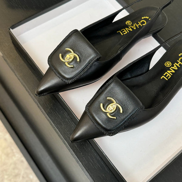 CC 25C Slingback Flat Nero Vera pelle di pecora 212949