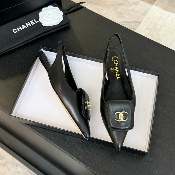 CC 25C Slingback Flat Nero Vera pelle di pecora 212949