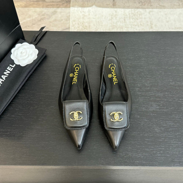 CC 25C Slingback Flat Nero Vera pelle di pecora 212949