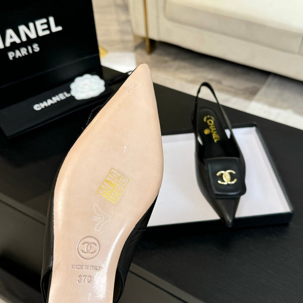 CC 25C Slingback Flat Nero Vera pelle di pecora 212949