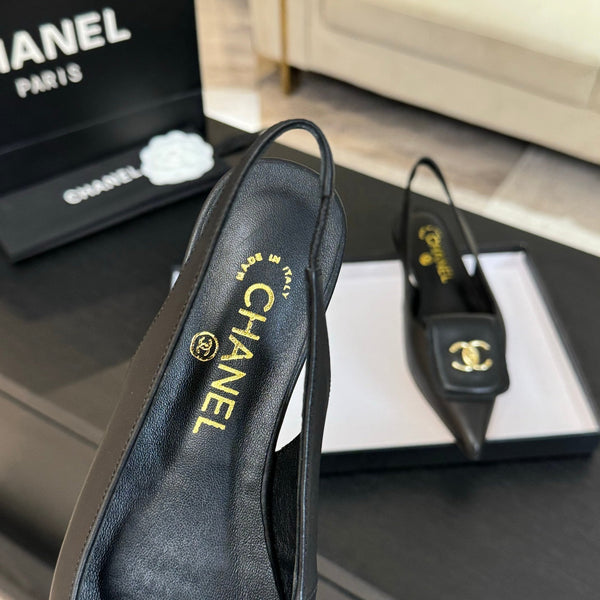 CC 25C Slingback Flat Nero Vera pelle di pecora 212949