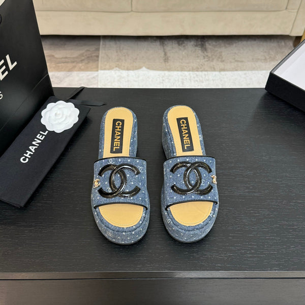 CC 25C Platform Slide Sandals Navy Blue Fabric 213158