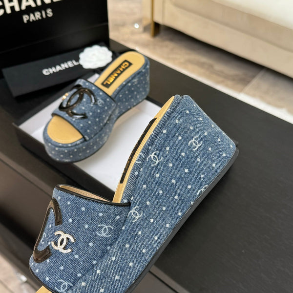 CC 25C Platform Slide Sandals Navy Blue Fabric 213158