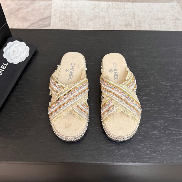 CC 25C Thick-Soled Slipper In Black Denim Navajo White Fabric 213233