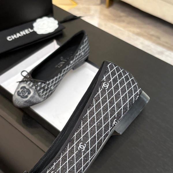 CC 25 Ballet Flat Black Grey Quilted Denim