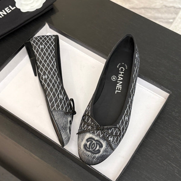 CC 25 Ballet Flat Black Grey Quilted Denim