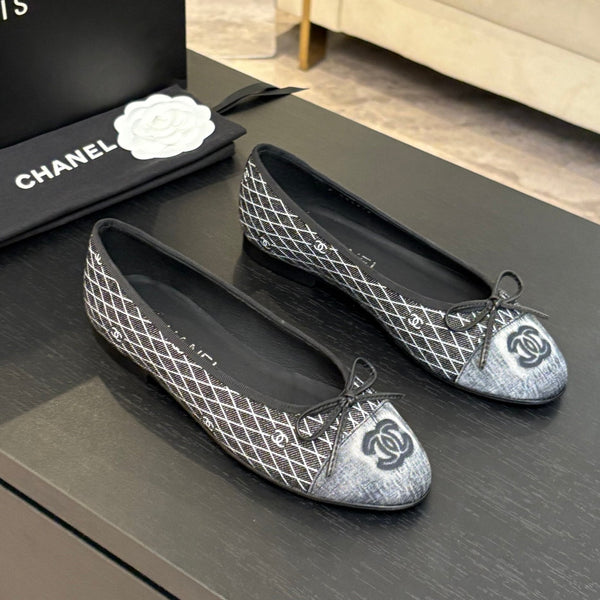 CC 25 Ballet Flat Black Grey Quilted Denim