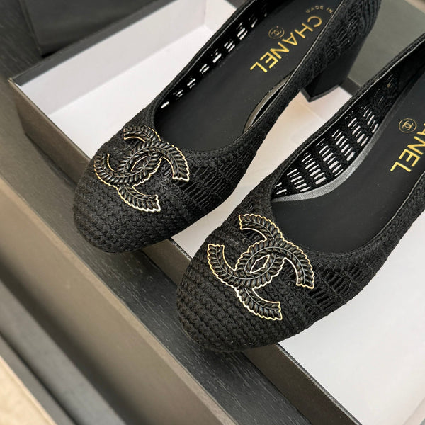 CC 25P Tacco da ballerina 50mm Rafia nera Logo grande