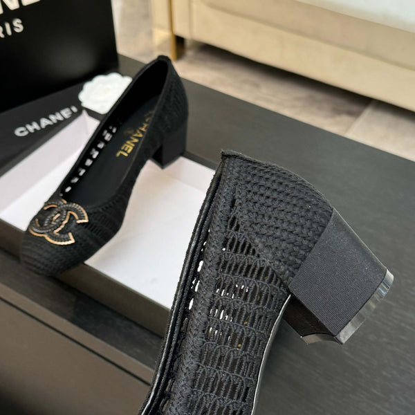 CC 25P Tacco da ballerina 50mm Rafia nera Logo grande