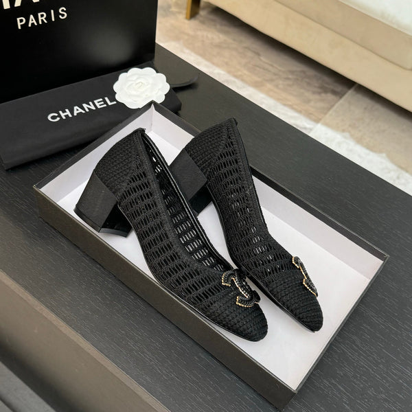 CC 25P Tacco da ballerina 50mm Rafia nera Logo grande