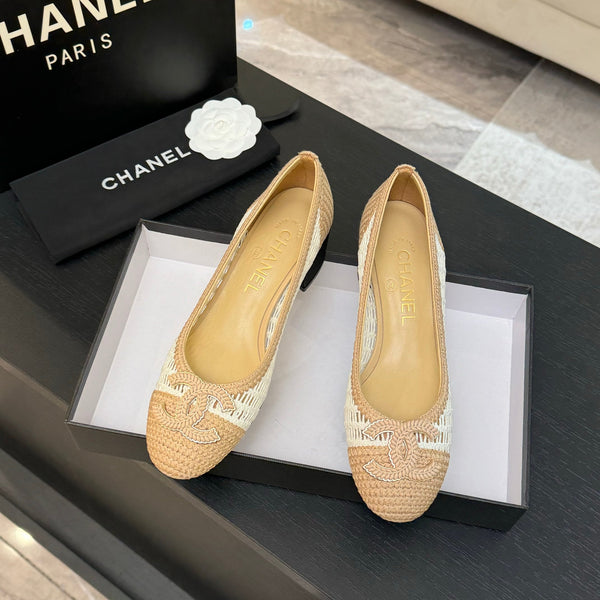 CC 25P Ballet Heel 50mm White Beige Raffia Large Logo