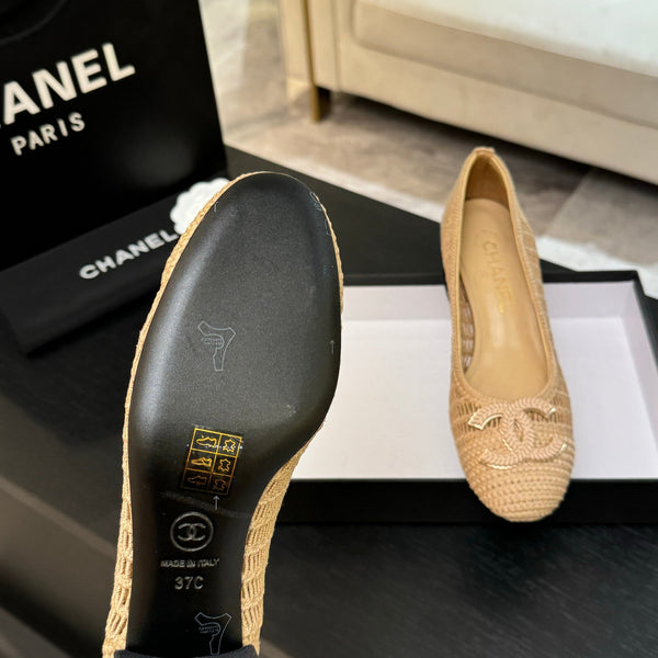 CC 25P Ballet Heel 50mm Beige Raffia Large Logo