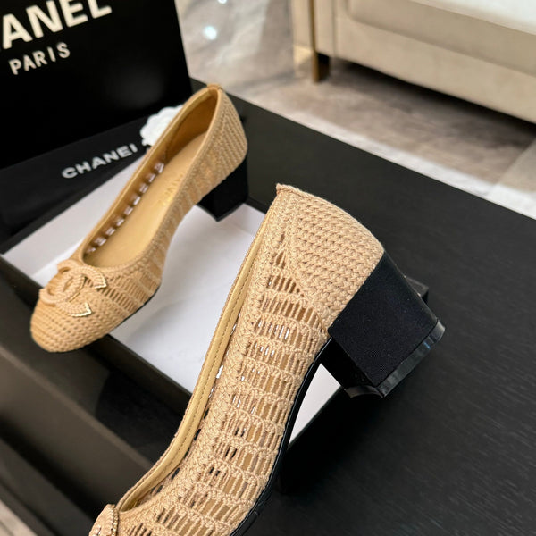 CC 25P Ballet Heel 50mm Beige Raffia Large Logo