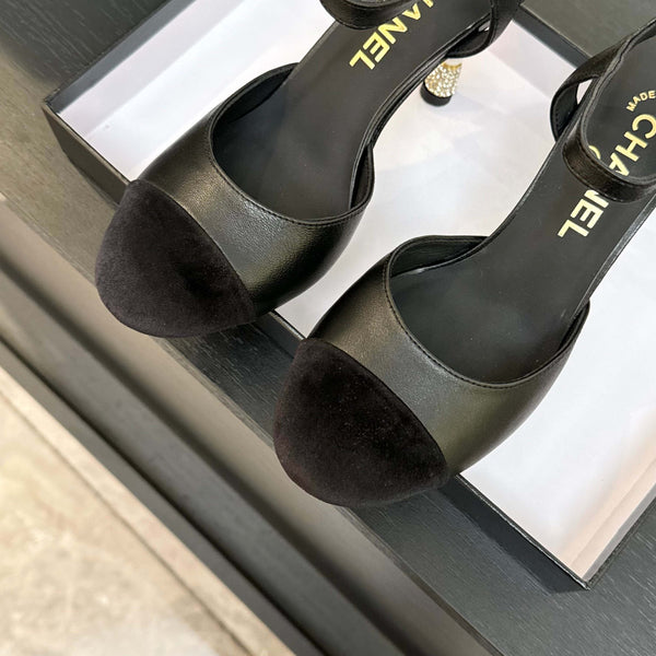 CC 25S Slingback 85mm Black Calfskin Purple Suede