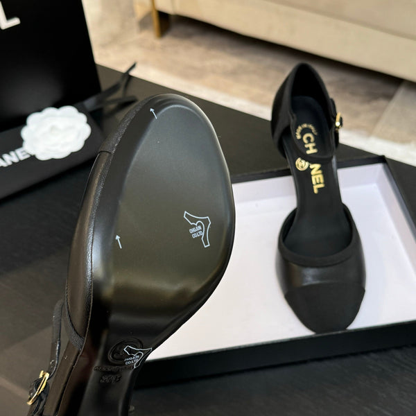 CC 25S Slingback 85mm Black Calfskin Grosgrain