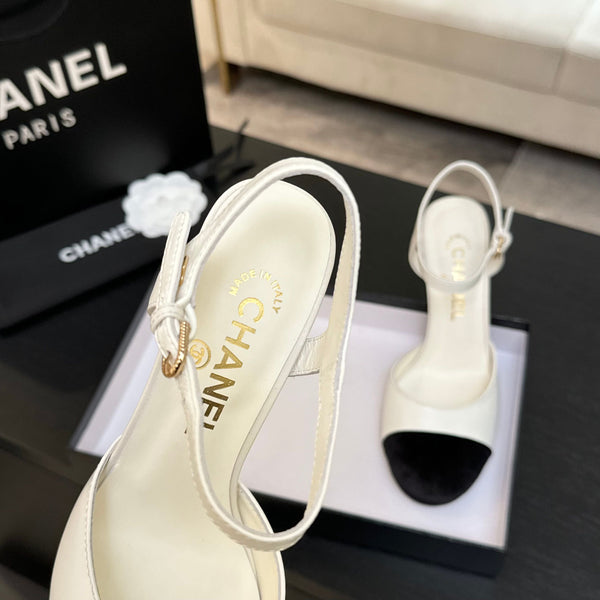 CC 25S Slingback 85mm White Calfskin Black Suede