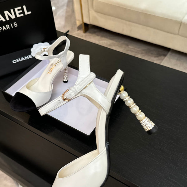 CC 25S Slingback 85mm White Calfskin Black Suede