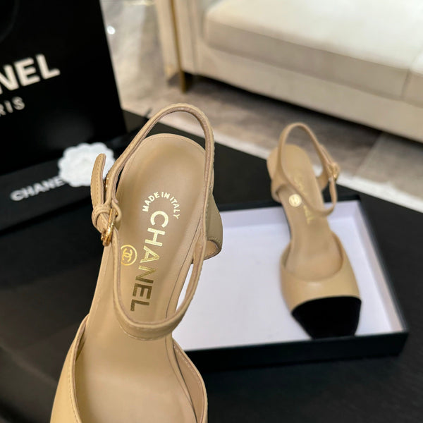 CC 25S Slingback 85mm Beige Calfskin Black Suede