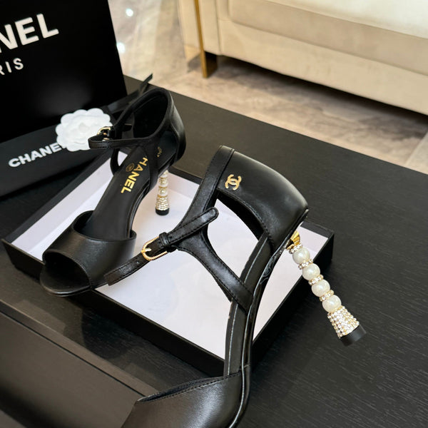 CC 25S Sandal Heel 85mm Black Calfskin