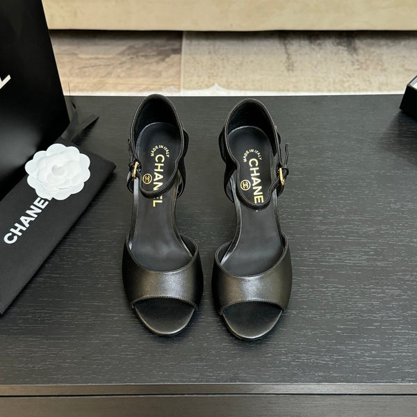 CC 25S Sandal Heel 85mm Black Calfskin