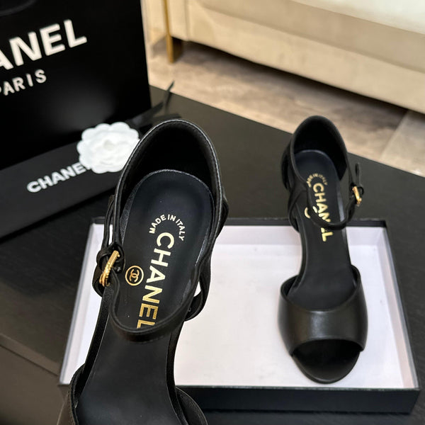 CC 25S Sandal Heel 85mm Black Calfskin