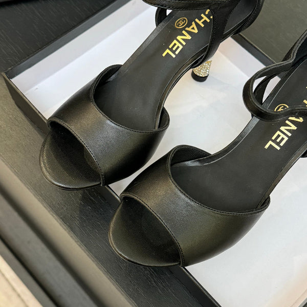 CC 25S Sandal Heel 85mm Black Calfskin