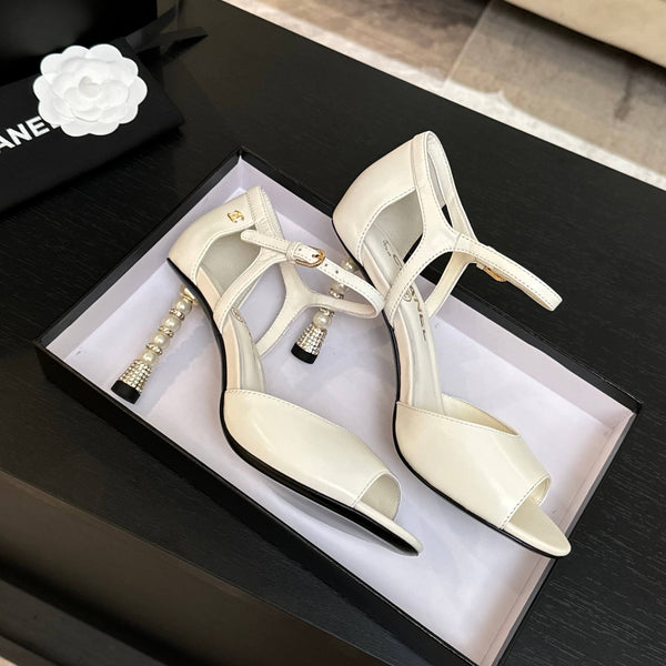 CC 25S Sandal Heel 85mm White Calfskin