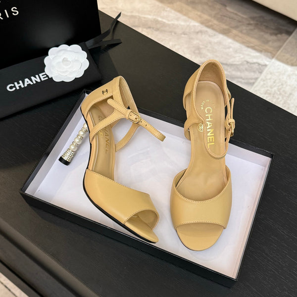 CC 25S Sandal Heel 85mm Beige Calfskin
