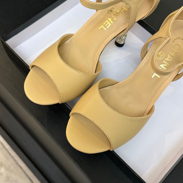 CC 25S Sandal Heel 85mm Beige Calfskin