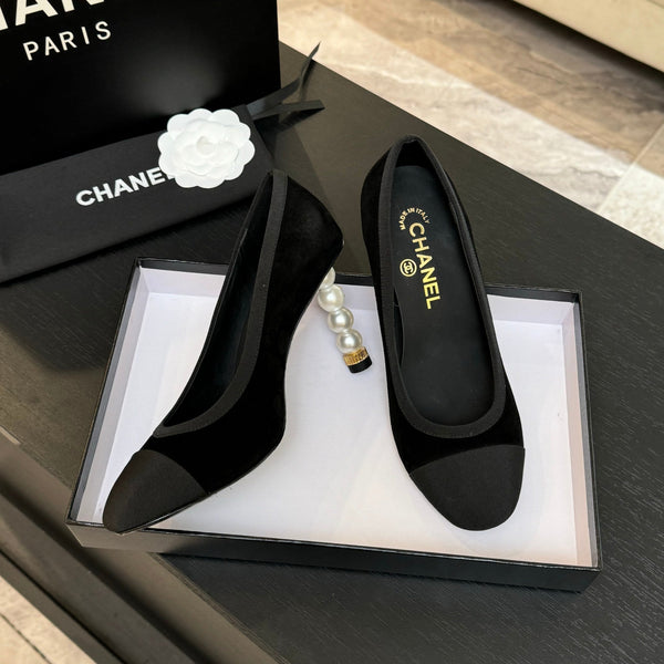 CC 25S Pump 85mm Black Suede Grosgrain