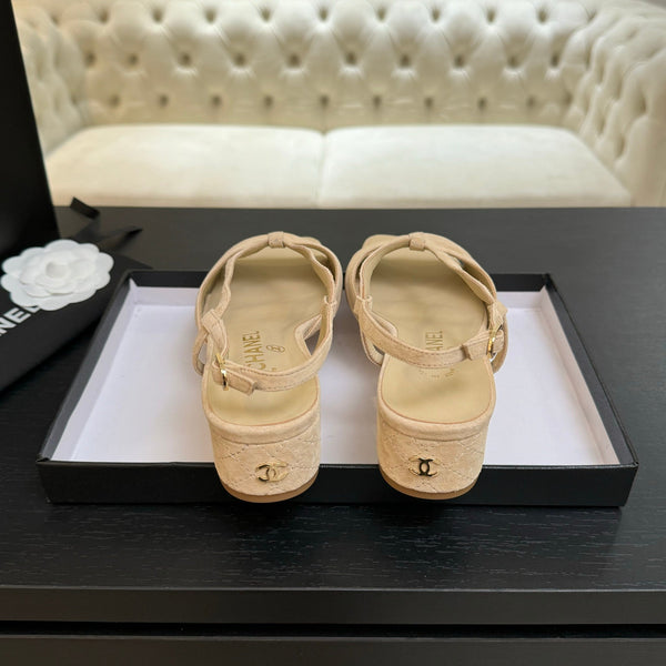 CC 25S Sandal Heel 50mm Beige Suede Kidskin