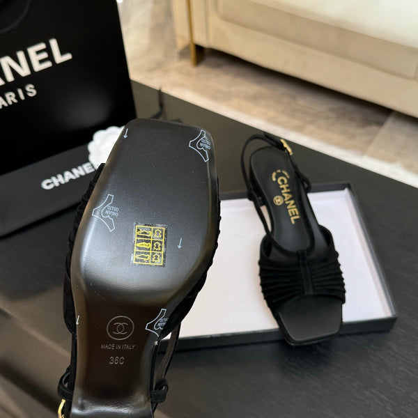 CC 25S Sandal Heel 50mm Black Suede Kidskin