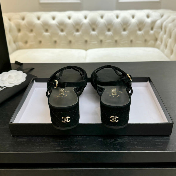 CC 25S Sandal Heel 50mm Black Suede Kidskin