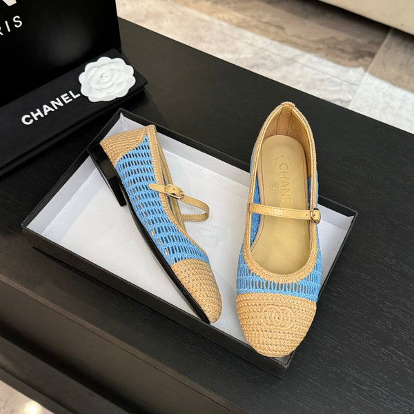 CC 25P Mary Jane 15mm Beige Blue Raffia 373782