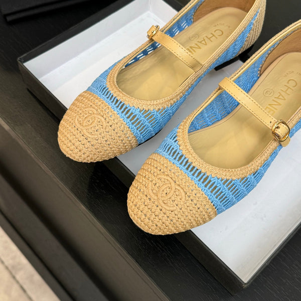 CC 25P Mary Jane 15mm Beige Blue Raffia 373782