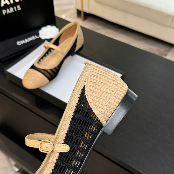 CC 25P Mary Jane 15mm Beige Black Raffia 373783